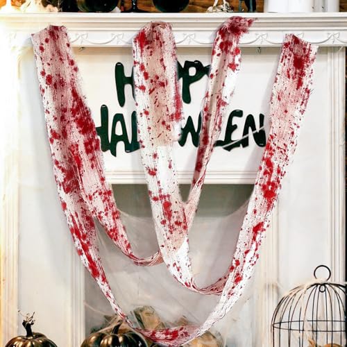 Fushenmu 01 Jxiton Creepy Blood Cloth 984X3 In Blood Cloth Hanging Stripe Drape For Halloween Porch Doorways Yard Indoor And Outdoor Party Home Decoration thumb #4