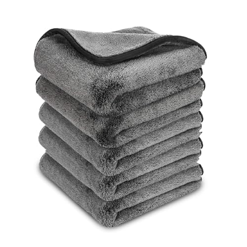 Image of Auto Hub Heavy Microfiber Cloth for Car Cleaning and Detailing, Double Sided, Extra Thick Plush Microfiber Towel Lint-Free, 800 GSM (Size 40cm x 40cm) /Pack of 5, Color: Grey