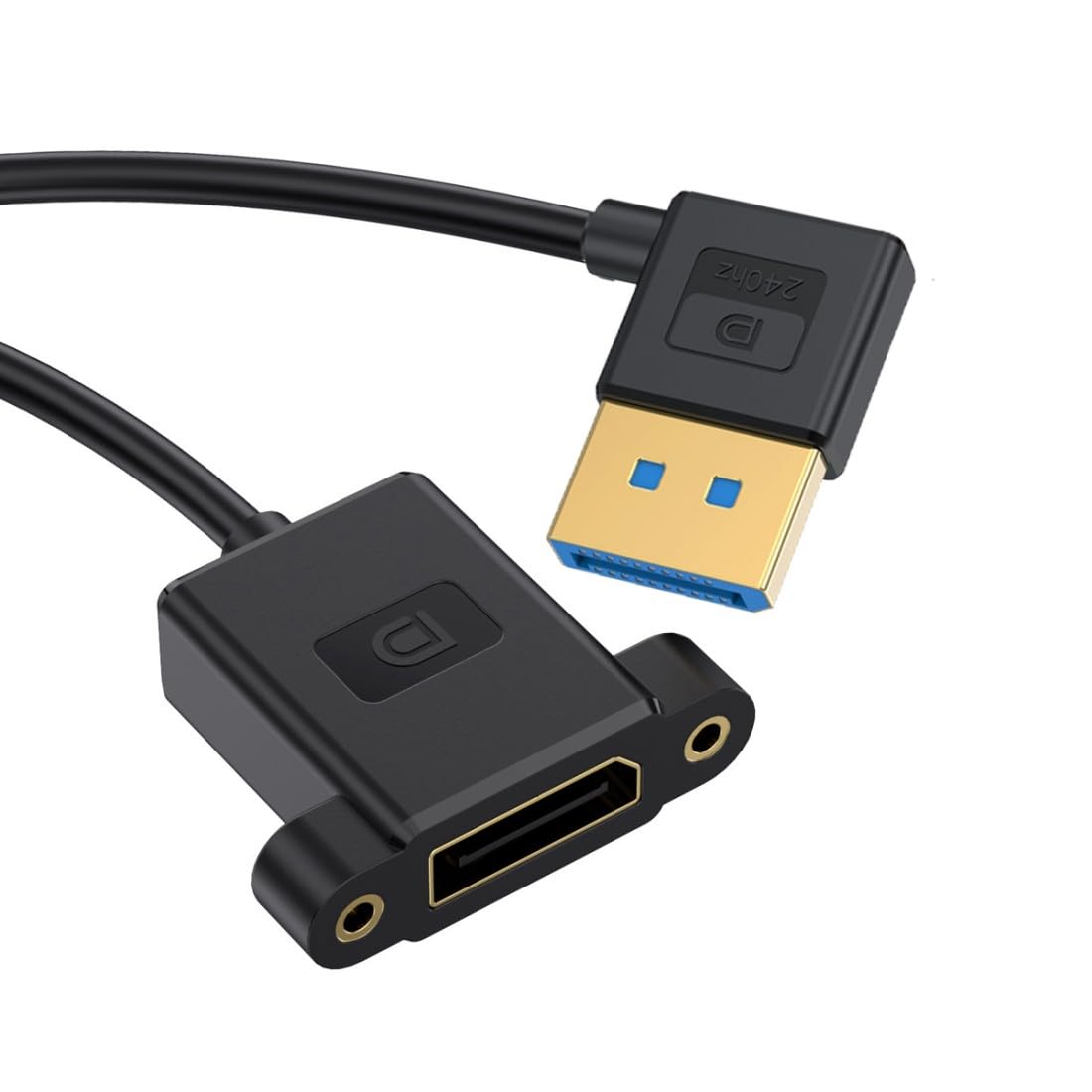 chenyang DisplayPort 1.4 Cable DisplayPort Male to Female 90 Degree Right Angled 8K@60Hz 4K@240Hz 32.4Gbps High Speed Gold Plated Ultrafine Extension Cable Panel Mount Type 0.98FT/0.3M