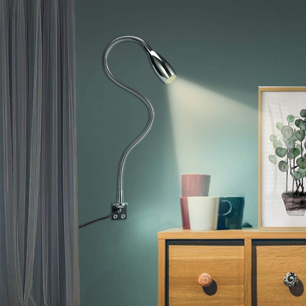 Lampe de lecture à LED,lampe de chevet,2 pièces en applique sur mur,bureau,bibliothèque,200lumens/3000k/3w/110-240V AC,angle de faisceau:30°,longueur du col:49cm,cordon d'alimentation:2m,blanc chaud