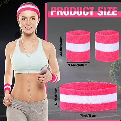 Image of Eurzom 36 Pcs Neon Sports Sweatbands Set Include 12 Striped Sweat Absorbing Headbands 24 Wristbands Athletic for Men Women Basketball Tennis Running Glow Party