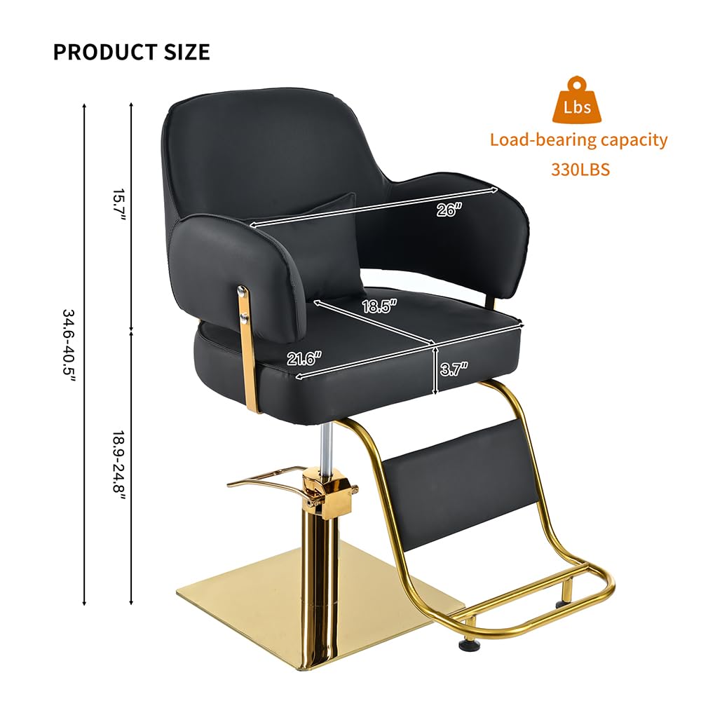 Poltrona da Barbiere Leggera, Lussuosa, Nera, Resistente, con Altezza Regolabile, per Attrezzature per Centri estetici e Spa, con Portata Fino a 330 libbre.