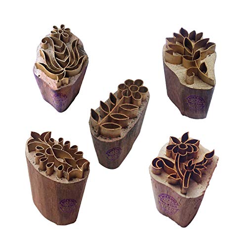 Royal Kraft Sellos de impresión de Madera de latón Floral (Juego de 5) - Arcilla de Bricolaje, Bloques de cerámica BHtag0007