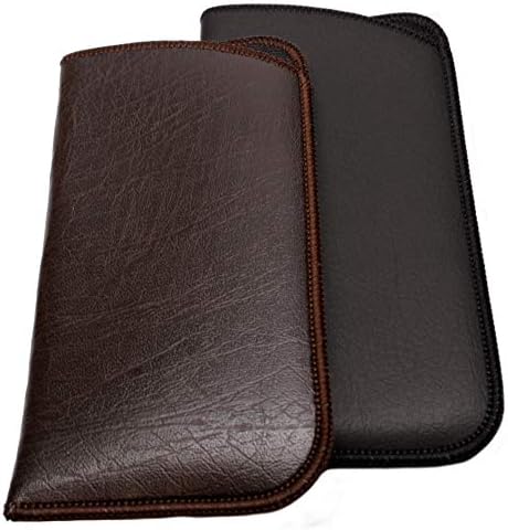 Calabria Unisex Full Slip Soft Eyeglass Case Black&Brown(2Pack) PU Leather & Felt