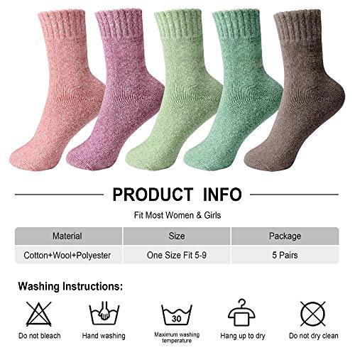 Image of ICEIVY Womens Socks 5 Pairs Wool Warm Cotton Thick Vintage Casual Winter Cabin Crew Fuzzy Socks Gifts For Women