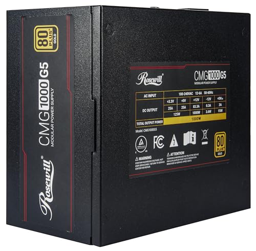 Image of Rosewill CMG5 1000W, ATX 3.0 & 3.1 Compatible, 80+ Gold Full Modular Power Supply, PCIe 5.0 600W 12V-2x6 Connector, 100% Japanese Electrolytic Capacitor, Eco Silent Mode, 120mm FDB Fans - CMG1000G5