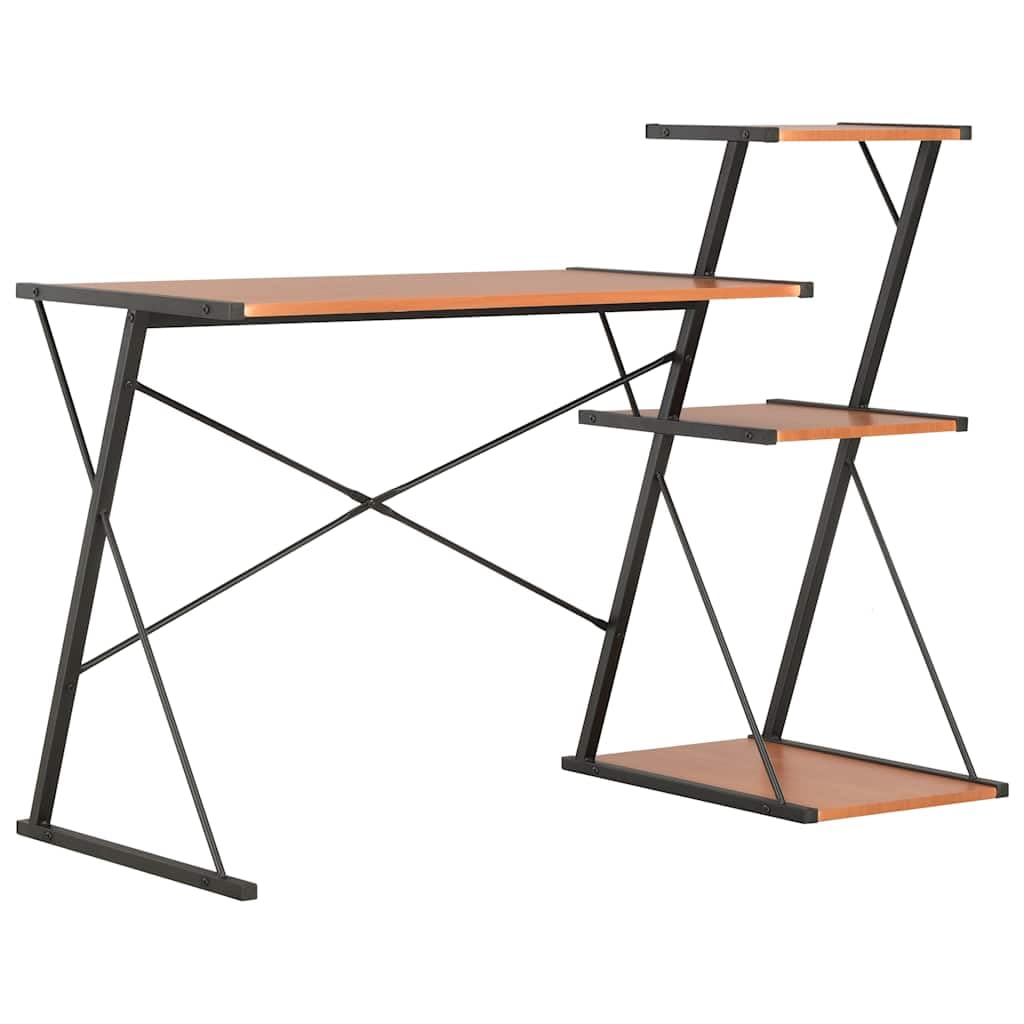 Scrivania con mensola nera e marrone, 116 x 50 x 93 cm, moderna scrivania per computer, tavolo da lavoro per PC portatile, con spazio di archiviazione, ergonomica, per ufficio, casa, studio