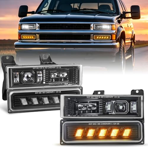 MAYELLO LED Headlights Assembly Fit for Chevy & GMC 1988-1998 C/K 1500 2500 3500 Pickup/Suburban Silverado Blazer Tahoe Yukon Hi/Lo Beam Turn Signal Plug and Play DOT Approved