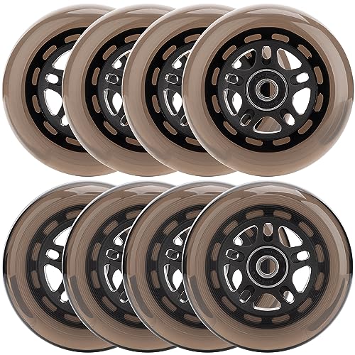 HeyZomm Inline Skate Wheels Outdoor & Indoor Inline Skate Replacement Wheels 85a Roller Hockey Wheels w/Bearings ABEC-9 & Floating Spacers, 64mm 70mm 72mm 76mm 80mm 84mm 90mm Dia, 8-Pack (80mm, Black)