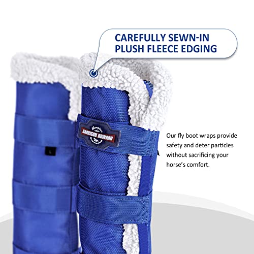 Image of Harrison Howard Horse Fly Boots Summer Protection with Fleece Trim to Eliminate Rubbing Comfortable and Ventilating Mesh Leg Guards Sold in Pair Deep Blue L