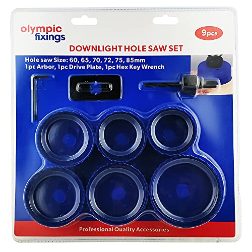 Olympic Fixings Downlight Holesaw 9 Piece Set 60, 65, 70, 72, 75 & 85mm Steel Hole Saw Cutters, Arbor and Accessories Ceiling Downlighter Installation Kit for Plasterboard, Plastic & Wood 4 Olympic Fixings Downlight Holesaw 9 Piece Set 60, 65, 70, 72, 75 & 85mm Steel Hole Saw Cutters, Arbor and Accessories Ceiling Downlighter Installation Kit for Plasterboard, Plastic & Wood - Image 4