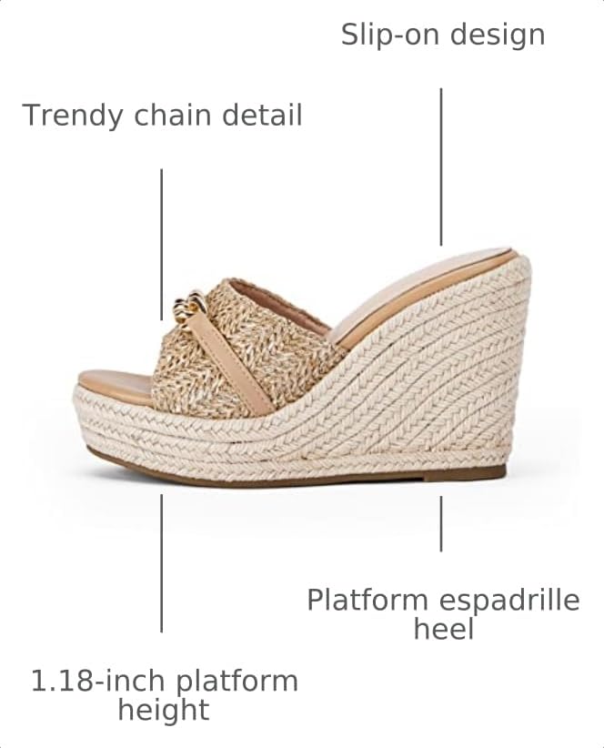 Image of Coutgo Women's Wedge Sandals Platform Espadrille Heel Chain Slip On Casual Summer Slides
