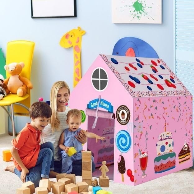 Image of Play Tent House for Kids - Lightweight Indoor Outdoor Children Play House for Boys & Girls for Gift | Multicolor (Happy)