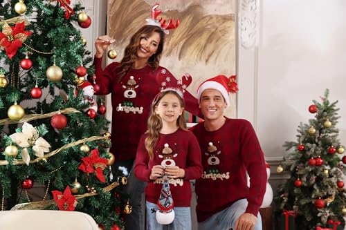 Totatuit Matching Christmas Family Sweater Ugly Xmas Reindeer Knit Pullover Sweaters Top4