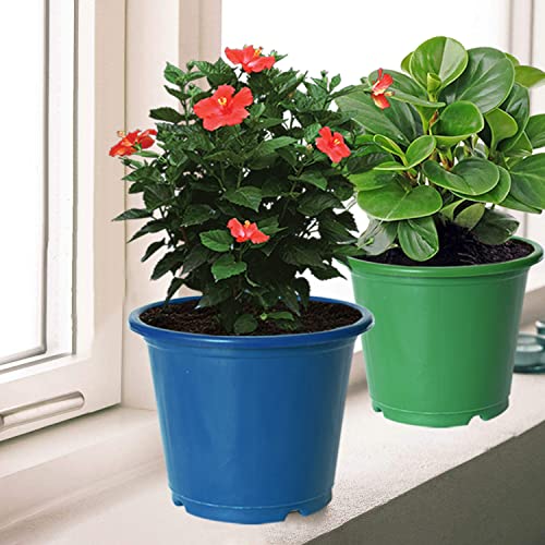 Image of Kuber Industries Durable Plastic Flower Pot|Gamla for Indoor Home Decor & Outdoor Balcony,Garden,6 inchx5 inch,Pack of 3 (Blue,Orange,Green)