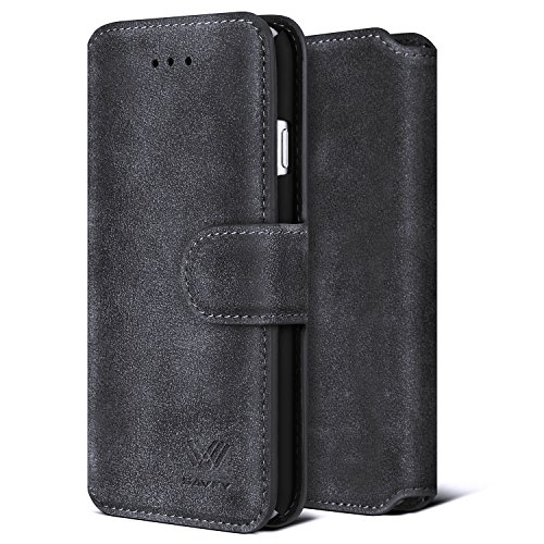 iPhone 7 Case, SAVFY [Card Slot][Kickstand][Magnetic Closure] PU Leather Wallet Case Protective Flip for Apple iPhone 7 4.7'' - Black