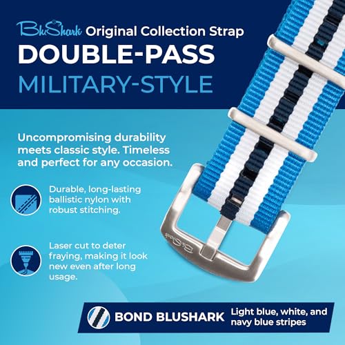 Image of BluShark - Original Collection Military-Style Waterproof Watch Strap, Fits All Timepiece Brands, Durable Nylon Wristwatch Accessories with Stainless Steel Buckle - 18mm, 20mm, 22mm & 24mm Watch Bands