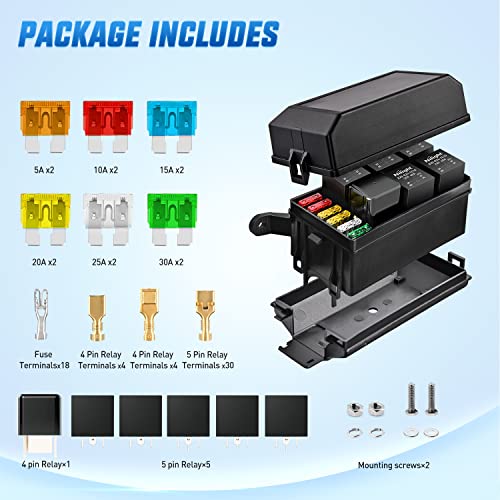 Nilight 12V Fuse Relay Box 6 Relays 6 Slots ATC ATO Blade Fuse Holder 4Pin 5Pin Terminal 40A Relay Waterproof Block Kit Universal for Automotive Car Truck Camper Marine Boat by Nilight - Image 6