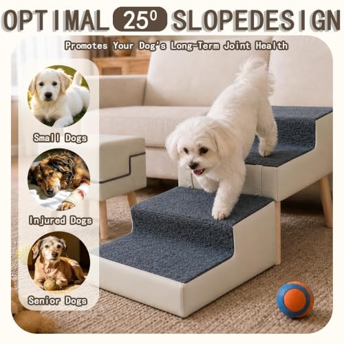 Image of 16 inch H Dog Stairs for Small Dogs, Foldable 2-in-1 Pet Steps & Ottoman, Non-Slip Dog Stairs for Couch, Wooden Pet Stairs Ramp for Puppy Senior Injured Dogs Grey