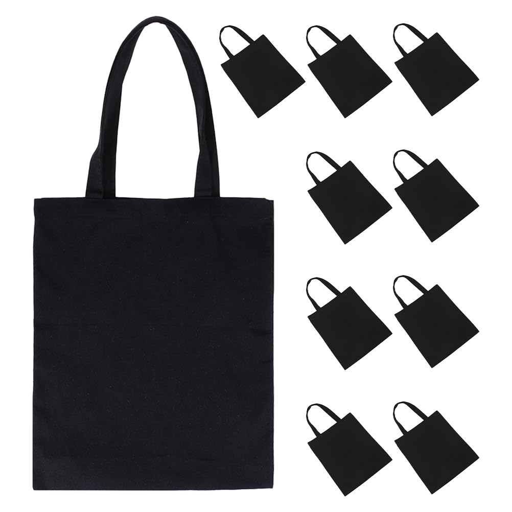 10 Bolsas de Lona Reutilizables con Asas, Negras, 40x35 Cm