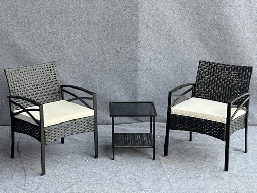 Recopilación de Muebles de Jardin Walmart los mejores 5. 42 CASA EASTER Juego de sillas para Exteriores, Juego de 3 Piezas de Muebles de Patio, para balcón pequeño, sillas y Mesa de ratán con Cojines, Promotion Set (Black)