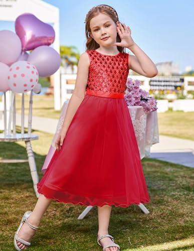 GRACE KARIN Flower Girl Dress V-Back Sequin Party Tulle Dresses Kids Birthday Formal Wedding Pageant Princess Dress 5-124