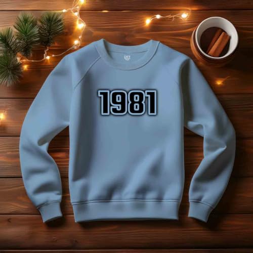 Sweatshirt 1981 unisexe vintage col rond pull bleu clair mode rétro - 3