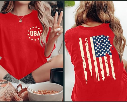 American Flag Shirt Women: Patriotic Shirt USA Flag Stars Stripes Print Short Sleeve T-Shirt 4th of July Tee Tops3