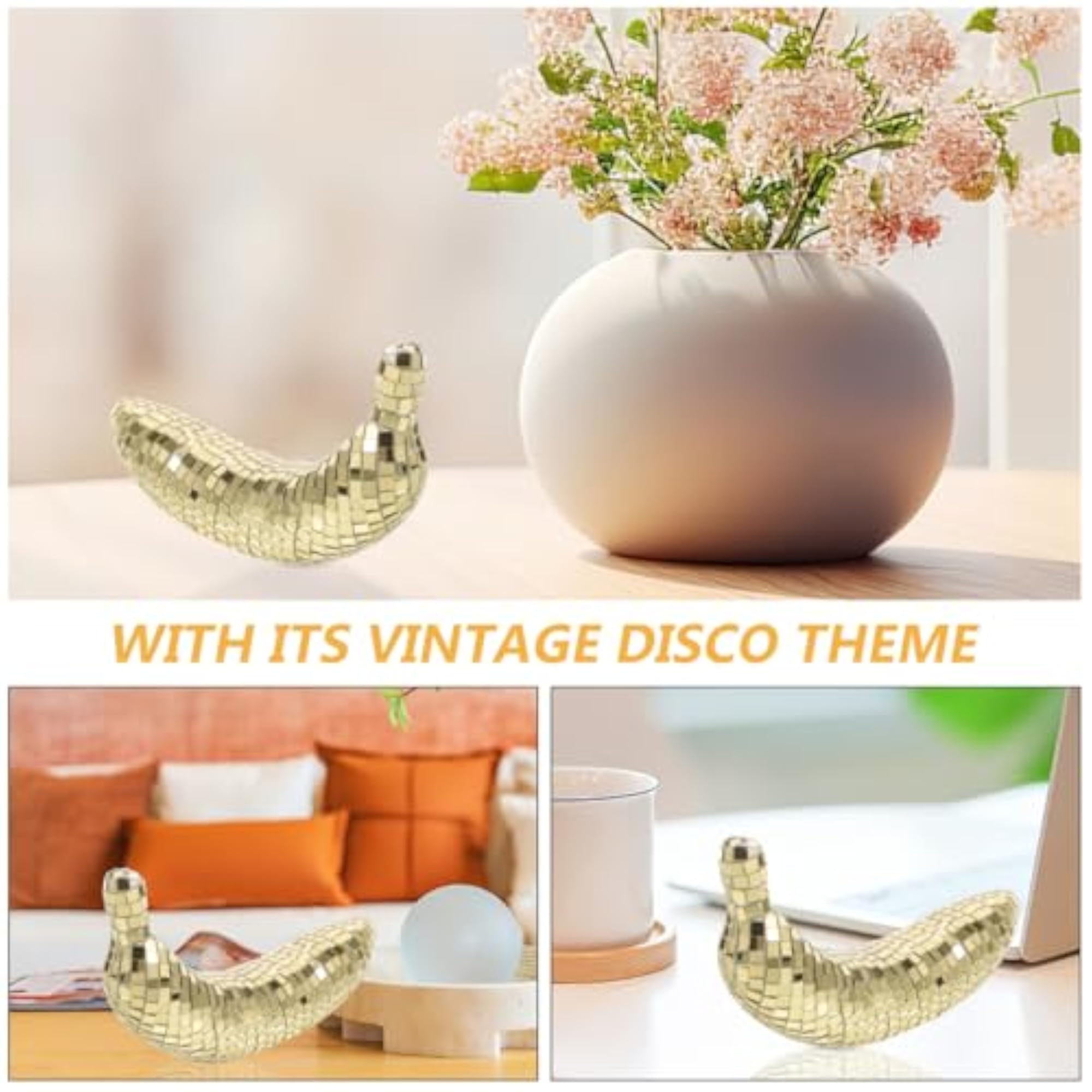 2pcs Disco Style Banana Mirror Reflective Statues for Home Decor
