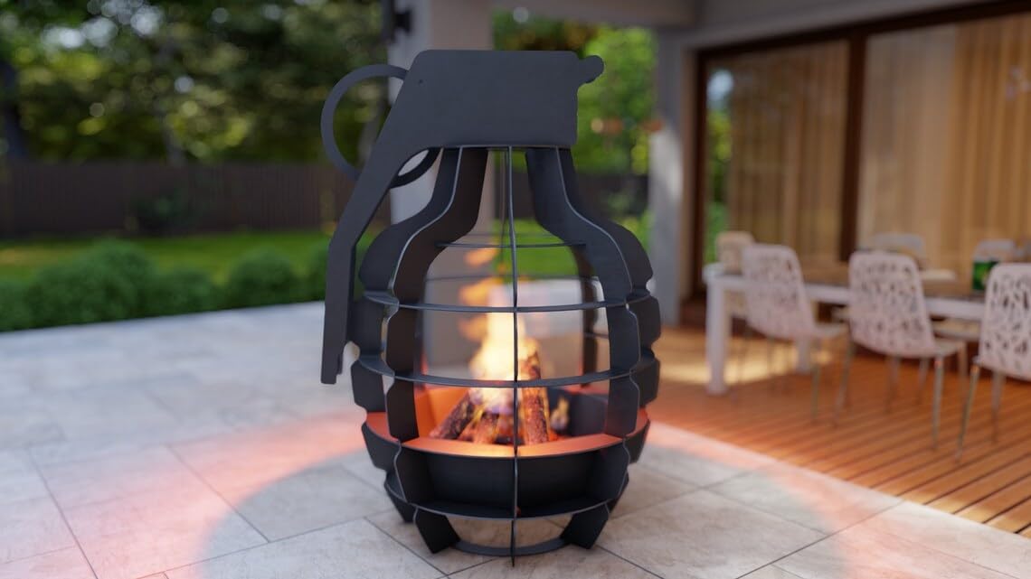CHILZ Grenade-Inspired Fire Pit, 2mm Laser-Cut Steel, Heat-Resistant Coated Finish, 30 Inches Height, 20 Inches Diameter, Portable 12kg, Model BP2200-image-32