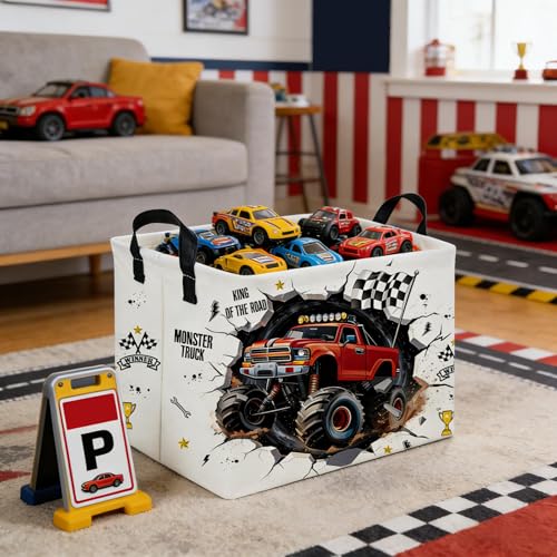 Image of Rectangular Monster Truck Basket,Racing Car Storage Baskets,Cute Basket for kids with Handles,Kid Room Decor Gift,Car Room Decor,Book baskets(Monster Truck)