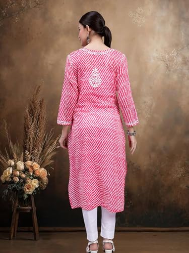 Image of Seva Chikan Hand Embroidered Lucknowi Chikankari Regular Fit Straight Malmal Cotton Kurta Kurti for Women SCL4458