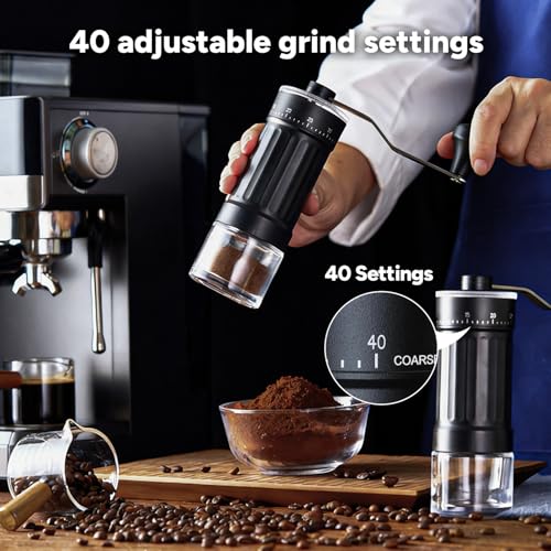 Manuelle Kaffeemühle, Tragbare Manuelle Handkaffeemühle mit 30g Kapazität, 40 verstellbare Einstellungen, Konische Mahlmühle mit ergonomischem Griff für Espresso, Pour Over Und Mehr – Bild 3
