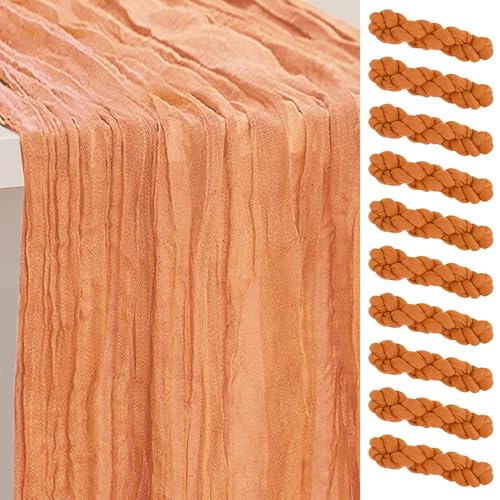 10 Pack Coral Cheesecloth Table Runner 35x120 Inch 10Ft Rustic Gauze Cheese Cloth Table Runner Sheer Cheesecloth Table Runners for Wedding Party Bridal Shower Decoration