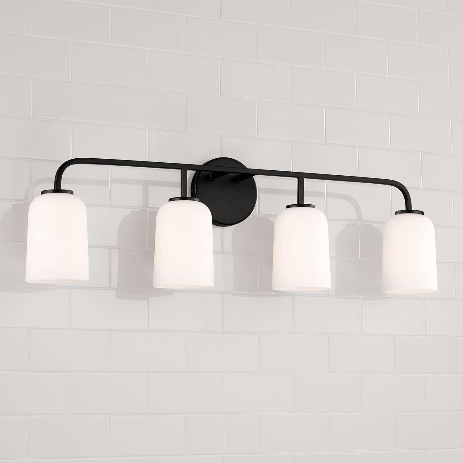 HomePlace Lighting 148841MB-542 Lawson Transitional Soft White Glass Bell Vanity Light for Bathroom, 4-Light 400 Total Watts, 10" H x 32" W, Black