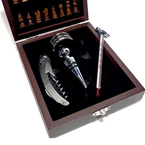 Kit Abridor de Vinho 4 peças com Jogo de Xadrez - SXMQ6603