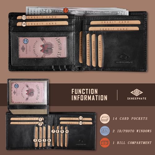 Wolf Large Wallets for Men Genuine Leather Bifold Extra Capacity Rfid Blocking Gifts for Him Husband (black)3