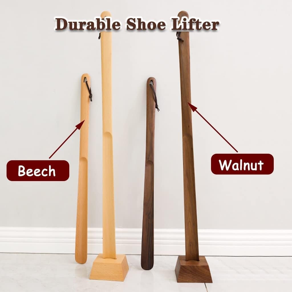 Calzador largo de madera de haya de estilo japonés para hombres y mujeres, calzador duradero extra largo con base estable, palo auxiliar de zapatos para un uso sin esfuerzo, necesita doblarse