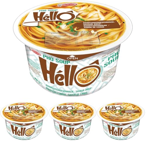 HELLO PHO Fideos instantáneos de arroz, ternera, sin gluten - 1 x 70 g (Paquete de 4)