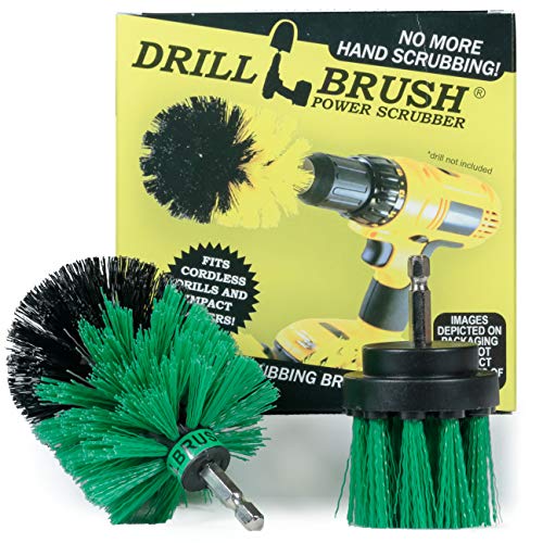Drillbrush 2 piezas de tamaño mini cerdas largas Medio Rigidez Taladro Kit accionado Cepillo de limpieza para la limpieza de la cocina Contador y de uso general de fregado green-medio