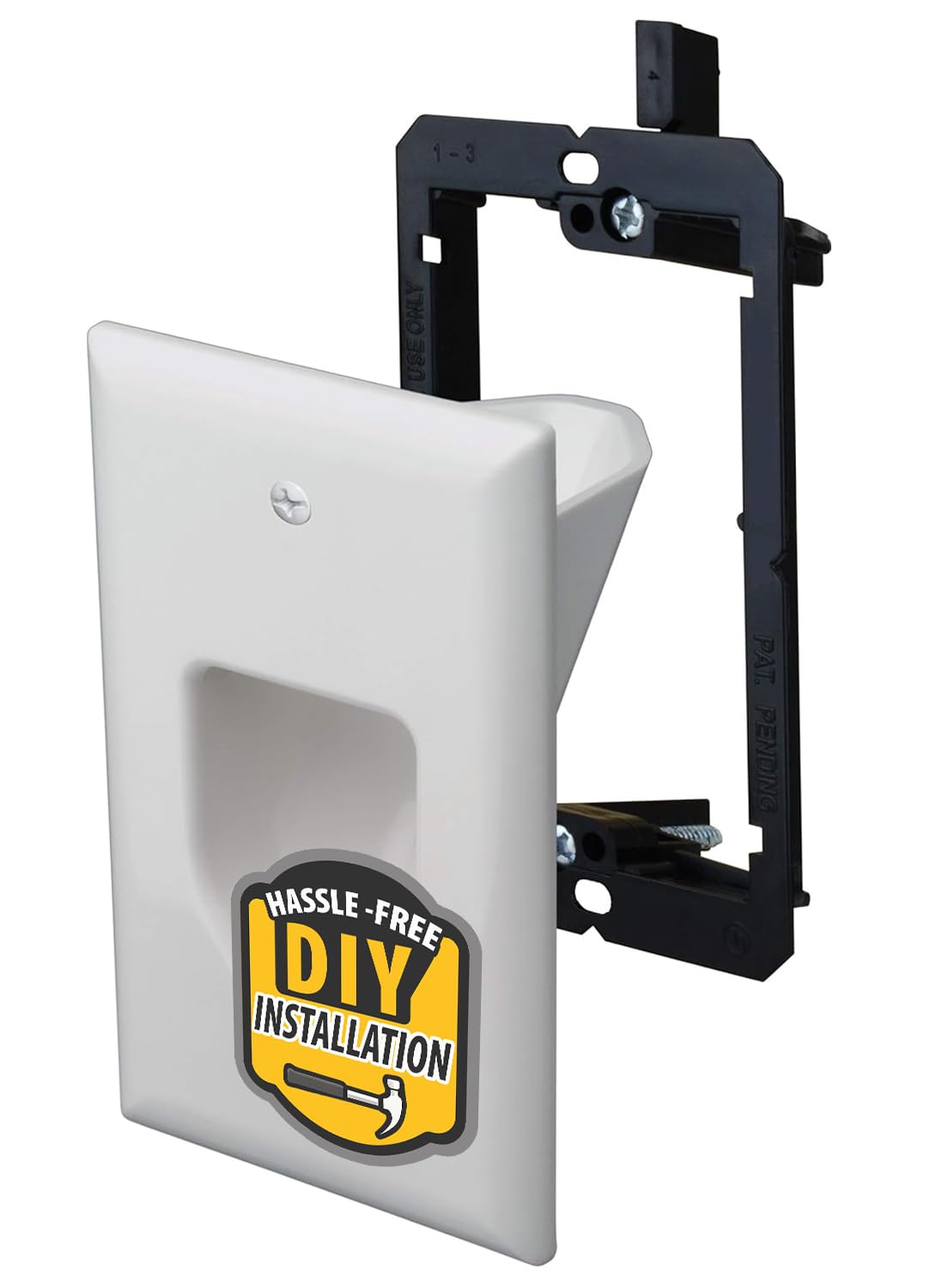 DATA COMM Electronics 45-6001-WH-S 1-Gang Recessed Low Voltage Cable Plate with Bracket - White