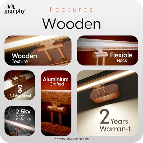 Image of Murphy 6W 3-in-1 Color Chnaging Wooden Finish LED Mirror Picture Wall Light,Bathroom Vanity Led Mirror Light with 2 Year Warranty (Cool White /Warm White /Natural White)-Pack of 1