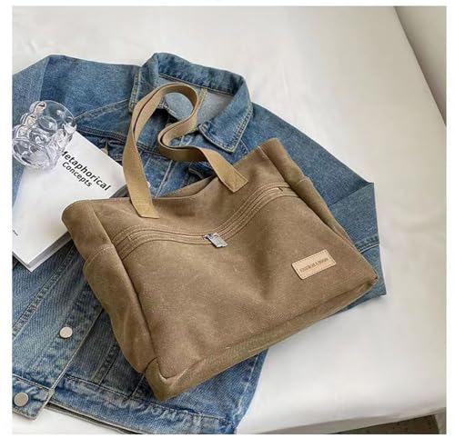 Bolso tote casual para mujer, de lona, con cremallera, para trabajo o uso diario, con asa superior y bandolera miniatura 3