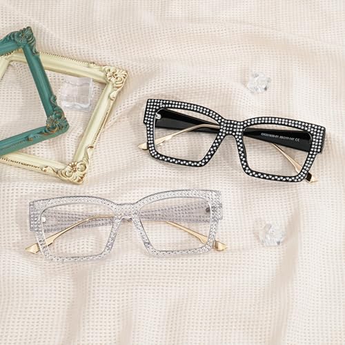 Image of VOOGLAM Glasses Waylon Rhinestone Frame Non-Prescription Eyeglasses