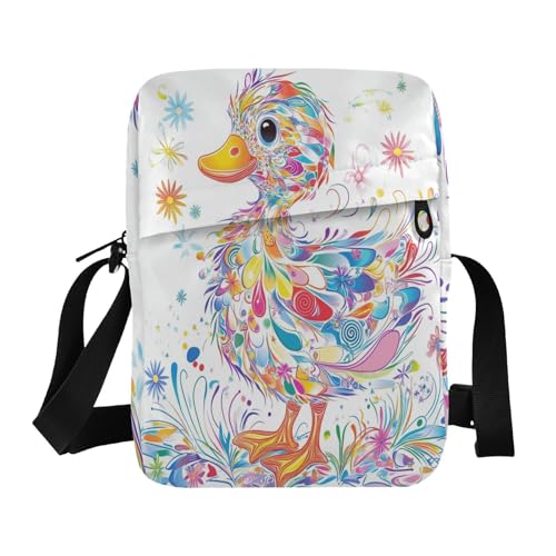Cute Pet Duck Colorful men's messenger bag cross body bag Womens Cross Body Purses Adjustable Strap for Outdoor Daily Travel