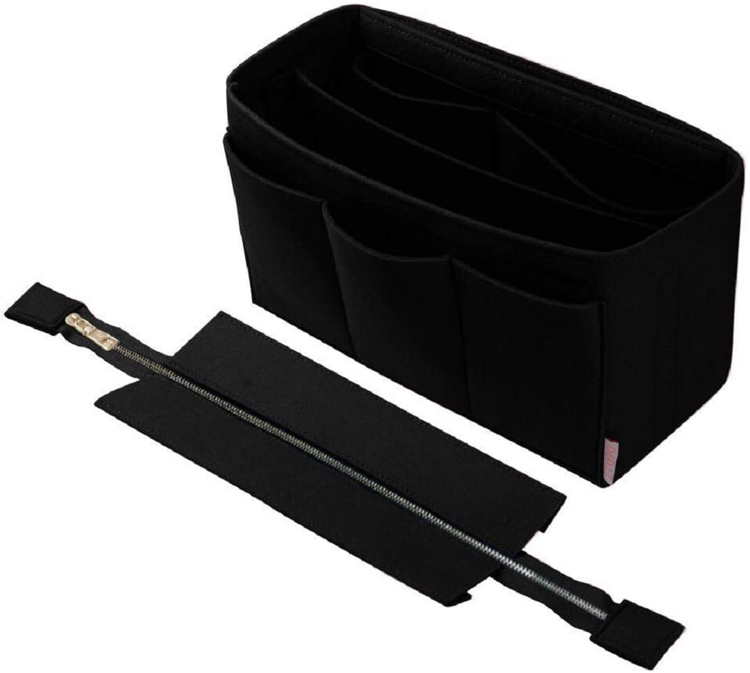 GREENSHEEPGREENSHEEP Women Felt Purse Organizer with Detachable Zipper Cover Storage Bag for Handbag, Tote Bag, Glasses, Keys- X-Large, Black