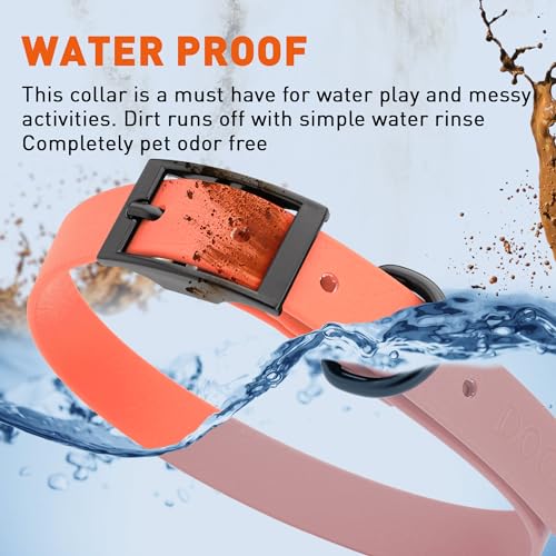 Image of Dogline Biothane Waterproof Dog Collar Strong Coated Nylon Webbing with Black Hardware Odor- Proof for Easy Care Easy to Clean High Performance Fits Small Medium or Large Dogs, Coral