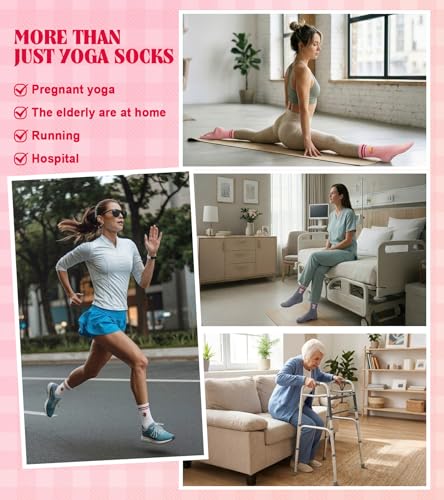 Image of yeuG Pilates Socks for Women Non Slip Grip Socks for Yoga, Barre, Hospital, Barefoot Grippy Yoga Sock Womens Gifts 4 Pairs