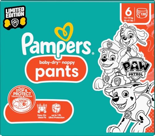Pampers Baby-Dry Pants Paw Patrol Edition Größe 6 138 Windeln 13kg-19kg 360 Passform mit Stop und Schutz System