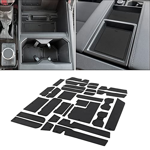 JDMCAR Liner Accessories Compatible with Toyota Tundra 2022-2023 2024 2025, Custom Non-Slip Anti Dust Cup Holder and Door Pocket Inserts Kit (Black Trim) - 30 PC Set